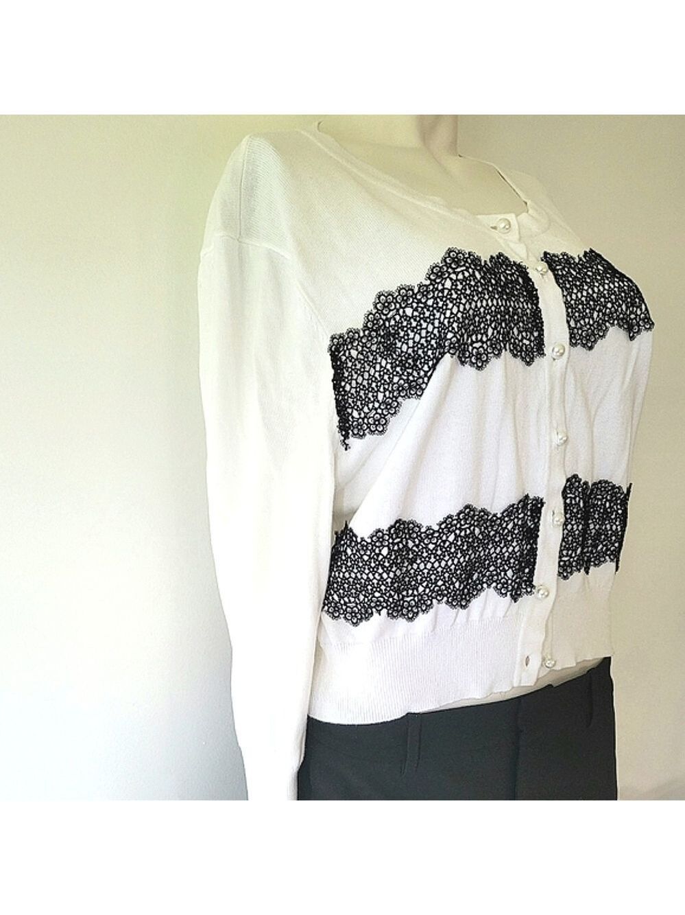 Karl Lagerfeld Paris Black Lace Crop Sweater Size L